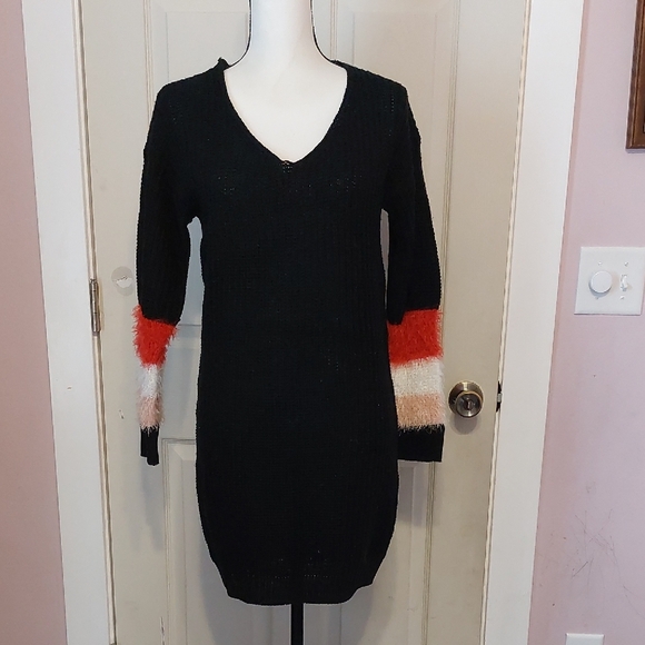 No Comment Black Loose Knit Long Sleeve Tunic Sweater Dress Size S - Picture 1 of 8